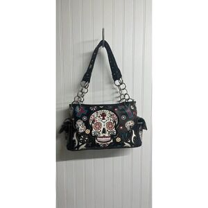 Cowgirl Trendy Sugar Skull Cross Shoulder Bag Black Western Rockabilly Purse